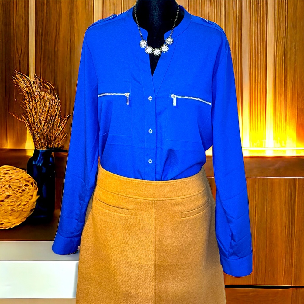 Calvin Klein Royal Blue button down long sleeve blouse